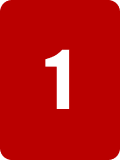 A large white number 1 on a red background.