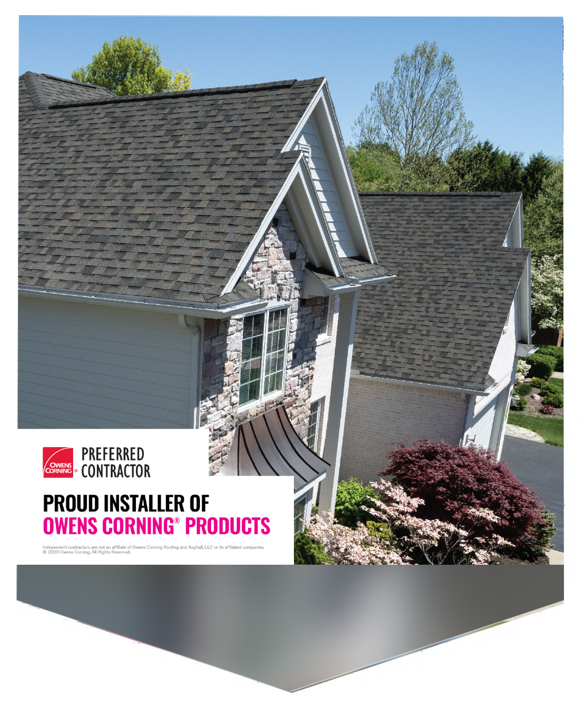 Close-up of a house roof with Owens Corning shingles.